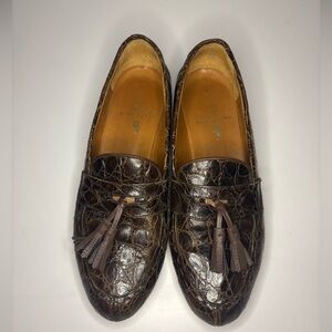 Ralph Lauren Made in Italy Exotic Alligator Crocodile Tassel Loafers Brown 8 B